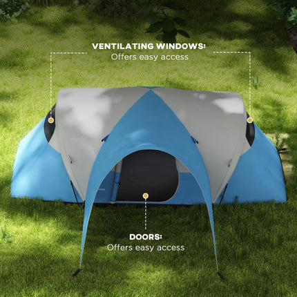 Waterproof Family Camping Tent for 5-6 People with Porch - Blue