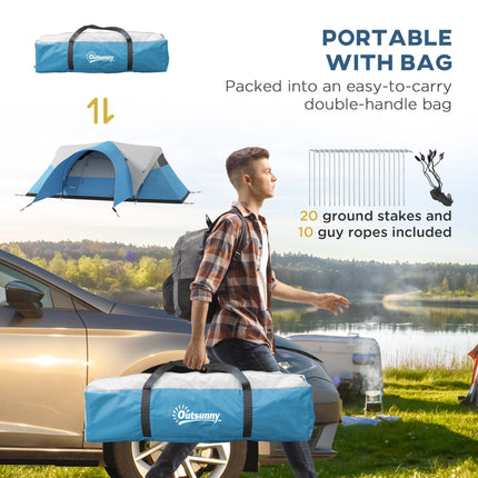 Waterproof Family Camping Tent for 5-6 People with Porch - Blue