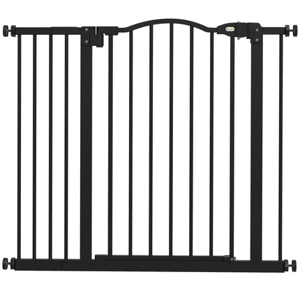 Adjustable 74-94cm Metal Pet Gate Safety Barrier with Auto-Close Door - Black