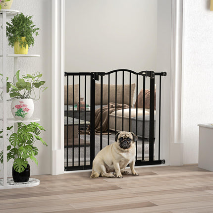 Adjustable 74-94cm Metal Pet Gate Safety Barrier with Auto-Close Door - Black