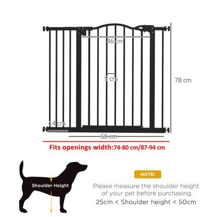 Adjustable 74-94cm Metal Pet Gate Safety Barrier with Auto-Close Door - Black