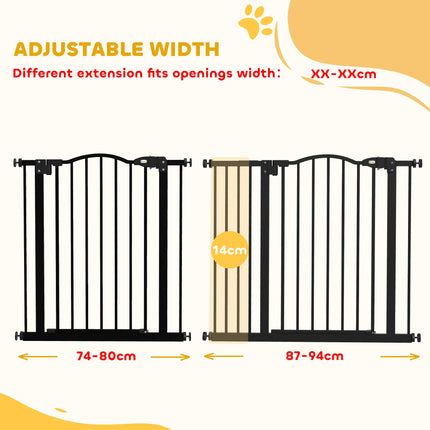 Adjustable 74-94cm Metal Pet Gate Safety Barrier with Auto-Close Door - Black