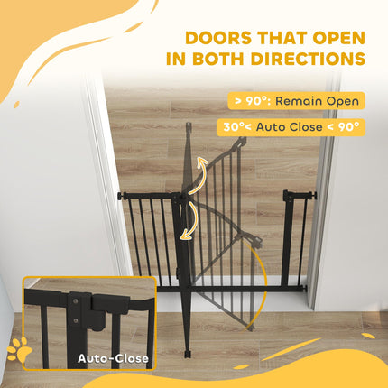Adjustable 74-94cm Metal Pet Gate Safety Barrier with Auto-Close Door - Black