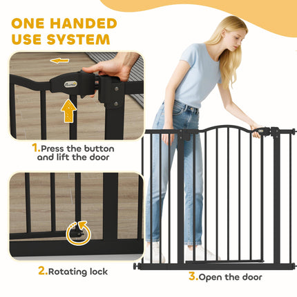 Adjustable 74-94cm Metal Pet Gate Safety Barrier with Auto-Close Door - Black