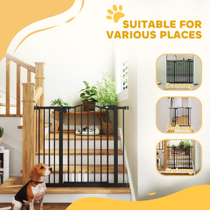 Adjustable 74-94cm Metal Pet Gate Safety Barrier with Auto-Close Door - Black