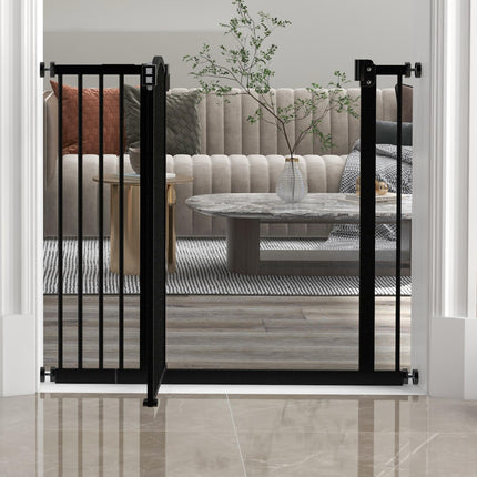 Adjustable 74-94cm Metal Pet Gate Safety Barrier with Auto-Close Door - Black