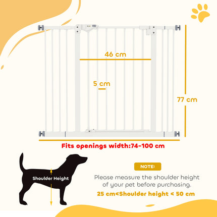 Adjustable Metal Dog Gate 74-100cm Wide with Automatic Closing - Black
