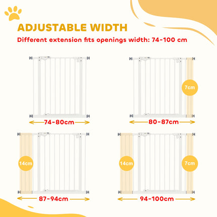 Adjustable Metal Dog Gate 74-100cm Wide with Automatic Closing - Black