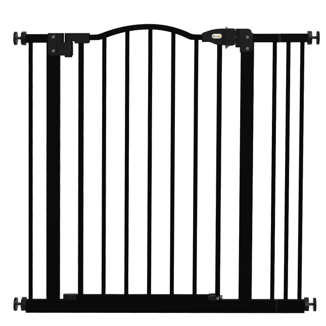 Adjustable Metal Pet Gate Safety Barrier 74-87cm with Auto-Close Door - Black