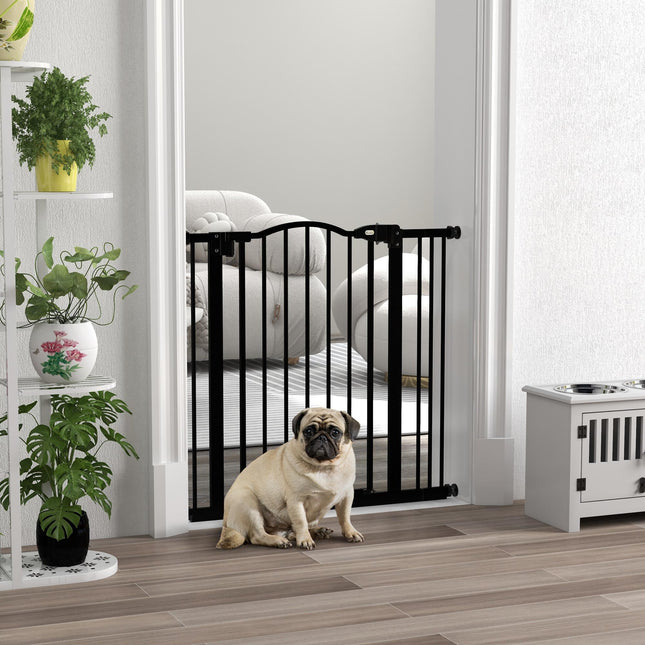 Adjustable Metal Pet Gate Safety Barrier 74-87cm with Auto-Close Door - Black