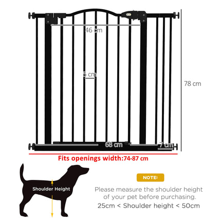 Adjustable Metal Pet Gate Safety Barrier 74-87cm with Auto-Close Door - Black