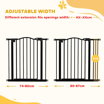 Adjustable Metal Pet Gate Safety Barrier 74-87cm with Auto-Close Door - Black