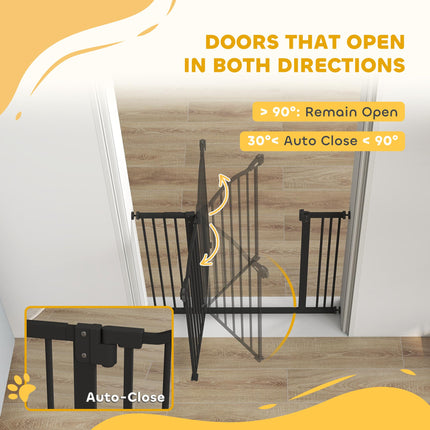 Adjustable Metal Pet Gate Safety Barrier 74-87cm with Auto-Close Door - Black