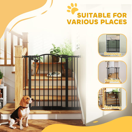 Adjustable Metal Pet Gate Safety Barrier 74-87cm with Auto-Close Door - Black