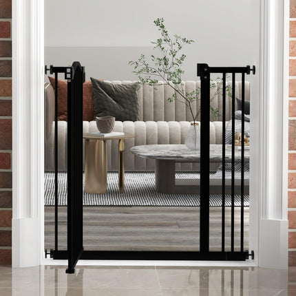 Adjustable Metal Pet Gate Safety Barrier 74-87cm with Auto-Close Door - Black
