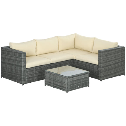 3Pcs 4-Seater Rattan Garden Patio Corner Sofa Set with Coffee Table and Cushions - Beige