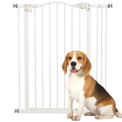 Metal Pet Safety Gate Folding Dog Fence Adjustable Width - White