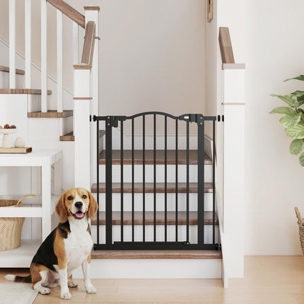 Adjustable 74-80cm Metal Pet Safety Gate with Auto-Close Door - Black