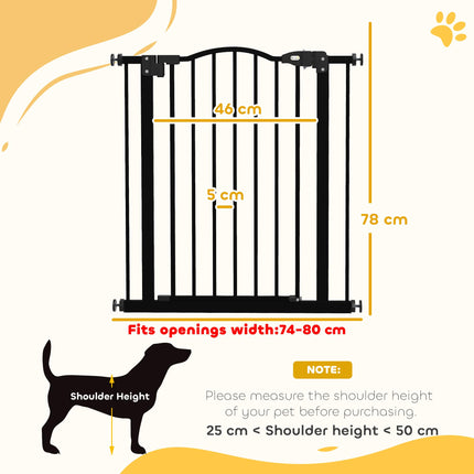 Adjustable 74-80cm Metal Pet Safety Gate with Auto-Close Door - Black