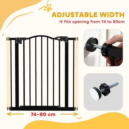 Adjustable 74-80cm Metal Pet Safety Gate with Auto-Close Door - Black