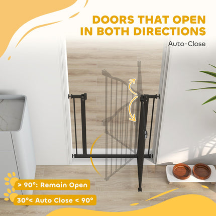 Adjustable 74-80cm Metal Pet Safety Gate with Auto-Close Door - Black