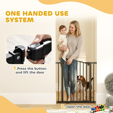 Adjustable 74-80cm Metal Pet Safety Gate with Auto-Close Door - Black