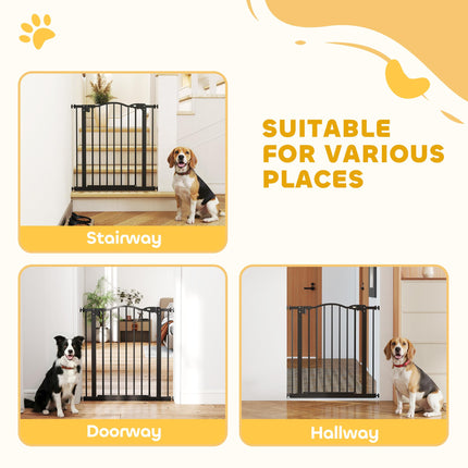 Adjustable 74-80cm Metal Pet Safety Gate with Auto-Close Door - Black
