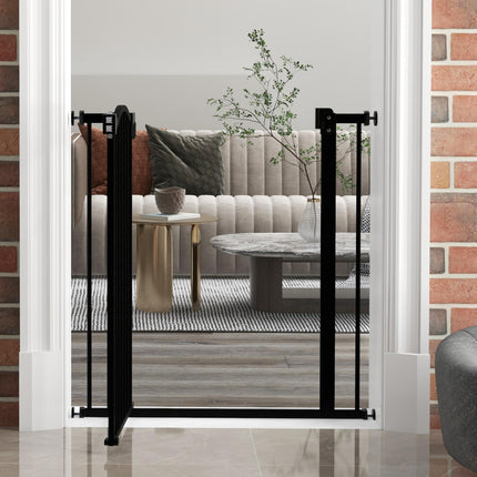 Adjustable 74-80cm Metal Pet Safety Gate with Auto-Close Door - Black