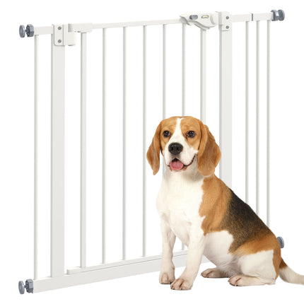 Adjustable Metal Dog Gate 74-87cm Wide with Auto Close and Locks - White