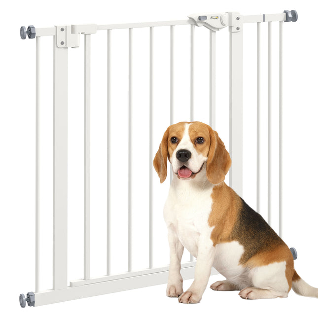 Adjustable Metal Dog Gate 74-87cm Wide with Auto Close and Locks - White