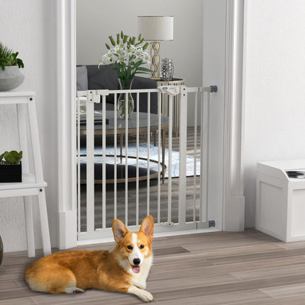 Adjustable Metal Dog Gate 74-87cm Wide with Auto Close and Locks - White