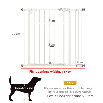 Adjustable Metal Dog Gate 74-87cm Wide with Auto Close and Locks - White