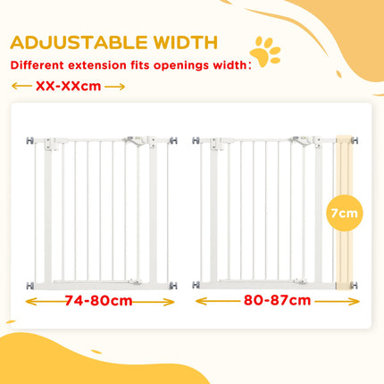 Adjustable Metal Dog Gate 74-87cm Wide with Auto Close and Locks - White