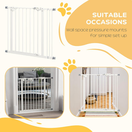 Adjustable Metal Dog Gate 74-87cm Wide with Auto Close and Locks - White