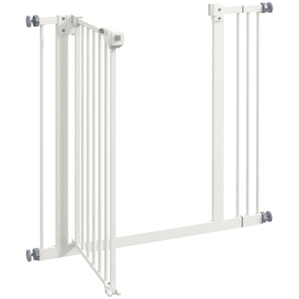 Adjustable Metal Dog Gate 74-87cm Wide with Auto Close and Locks - White