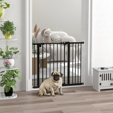 Adjustable Metal Dog Gate 74-94cm Wide with Automatic Closing - Black