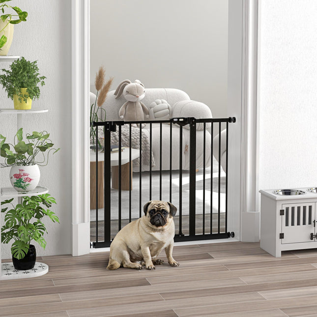 Adjustable Metal Dog Gate 74-94cm Wide with Automatic Closing - Black