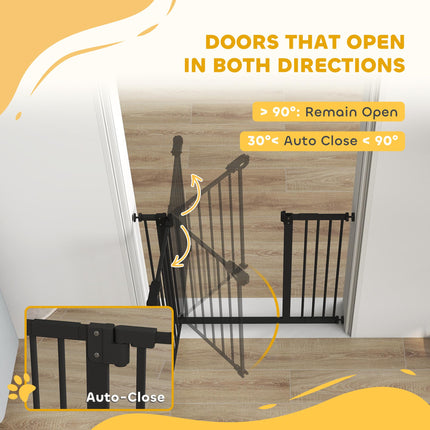 Adjustable Metal Dog Gate 74-94cm Wide with Automatic Closing - Black