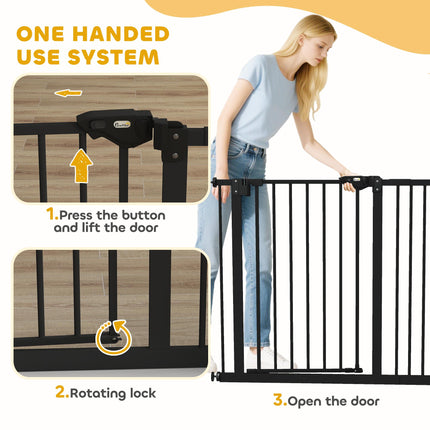 Adjustable Metal Dog Gate 74-94cm Wide with Automatic Closing - Black