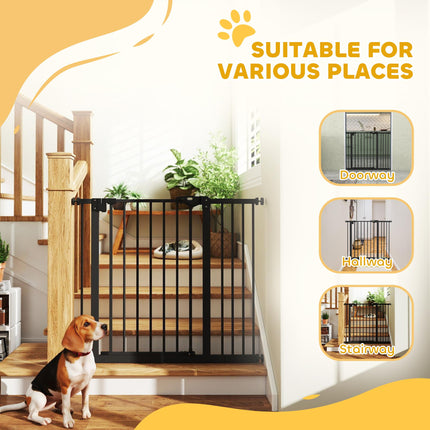 Adjustable Metal Dog Gate 74-94cm Wide with Automatic Closing - Black