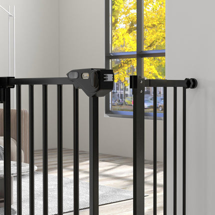 Adjustable Metal Dog Gate 74-94cm Wide with Automatic Closing - Black