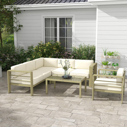 5-Piece Aluminium Garden Sofa Set with Cushions and Glass Top Coffee Table - Gold Tone