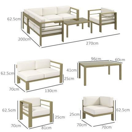 5-Piece Aluminium Garden Sofa Set with Cushions and Glass Top Coffee Table - Gold Tone