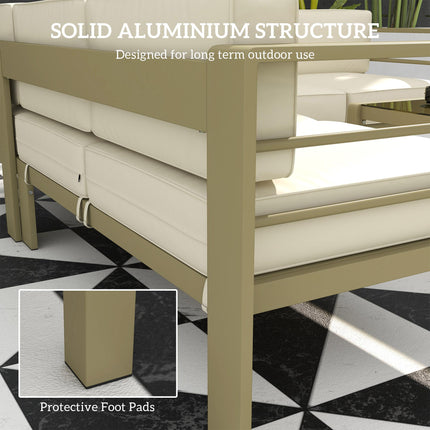 5-Piece Aluminium Garden Sofa Set with Cushions and Glass Top Coffee Table - Gold Tone