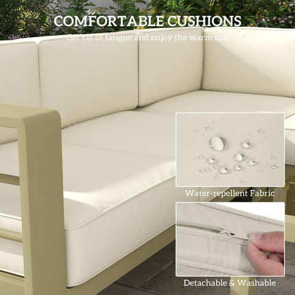 5-Piece Aluminium Garden Sofa Set with Cushions and Glass Top Coffee Table - Gold Tone