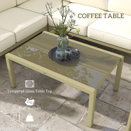 5-Piece Aluminium Garden Sofa Set with Cushions and Glass Top Coffee Table - Gold Tone