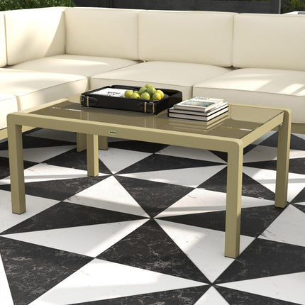 5-Piece Aluminium Garden Sofa Set with Cushions and Glass Top Coffee Table - Gold Tone