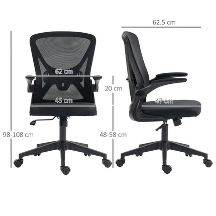 Ergonomic Mesh Office Chair with Flip-up Armrests, Lumbar Support & Swivel Wheels - Black