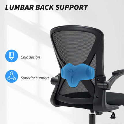 Ergonomic Mesh Office Chair with Flip-up Armrests, Lumbar Support & Swivel Wheels - Black