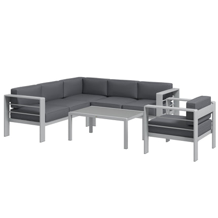 Five-Piece Aluminium Garden Sofa Set with Glass-Top Table - Grey